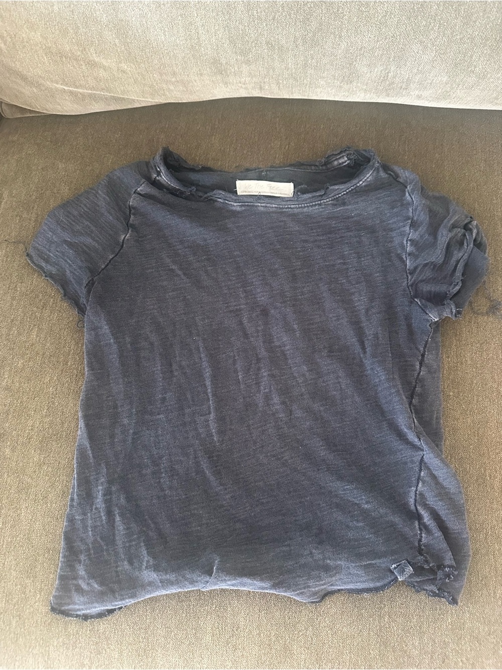 Free People Navy Short Sleeve Crewneck Tee